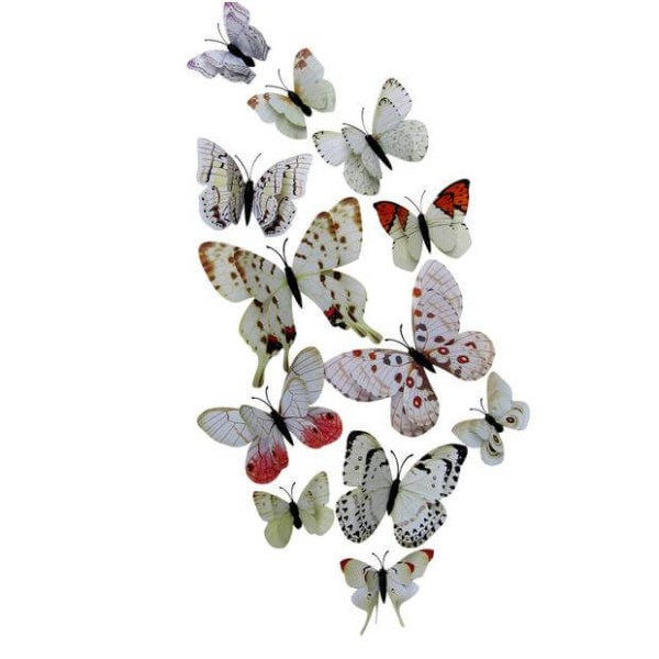 3D double butterflies with magnet, house or event decorations, set of 12 pieces, white color, A21